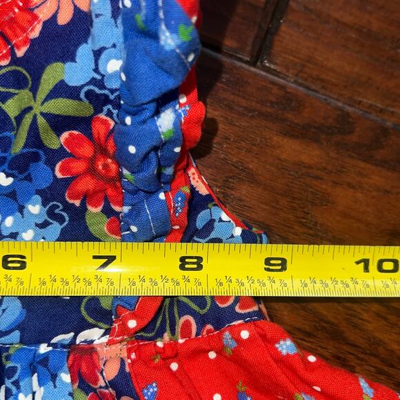 Handmade Floral‎ Baby Dress 9-12M Ruffle Sleeve Pockets Patriotic Americana READ - Picture 4 of 6